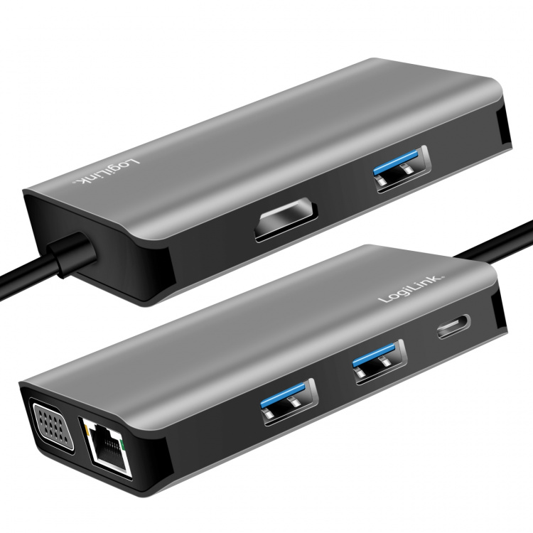 LogiLink USB-C-dockningsstation 7-i-1 HDMI/VGA/RJ45/USB-C 100W PD LogiLink USB-C-dockningsstation 7-i-1 HDMI/VGA/RJ45/USB-C 100W PD