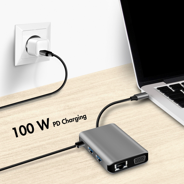 LogiLink USB-C-dockningsstation 7-i-1 HDMI/VGA/RJ45/USB-C 100W PD LogiLink USB-C-dockningsstation 7-i-1 HDMI/VGA/RJ45/USB-C 100W PD
