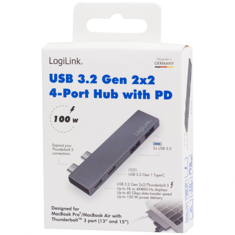 LogiLink Dual USB 3.2 Gen2x2-hub 4-portar PD 100W