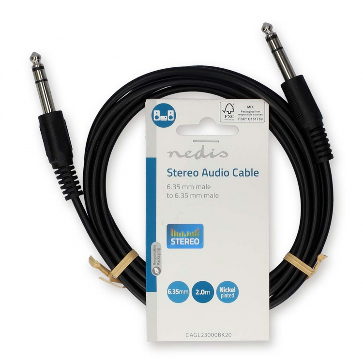 Nedis Stereo-Audiokabel | 6,35 mm Male | 6,35 mm Male | Vernikkeld | 2.00 m | Rond | Zwart | Label Nedis Stereo-Audiokabel | 6,35 mm Male | 6,35 mm Male | Vernikkeld | 2.00 m | Rond | Zwart | Label