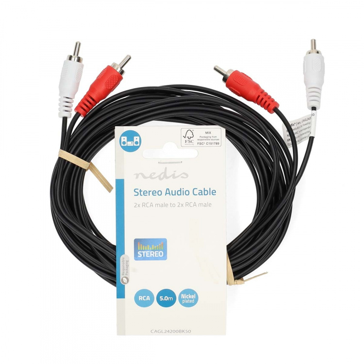 Nedis Stereo-Audiokabel | 2x RCA Male | 2x RCA Male | Vernikkeld | 5.00 m | Rond | Zwart | Label