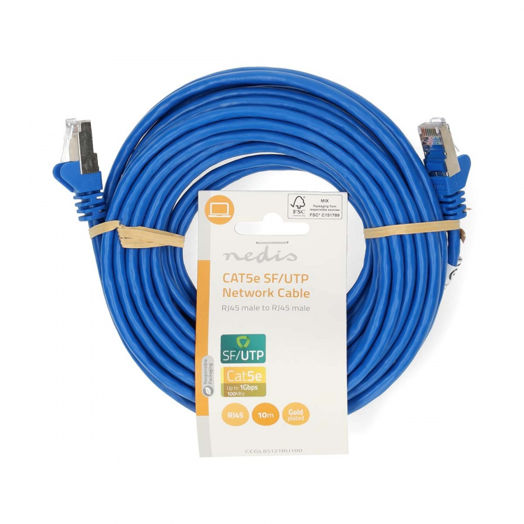 Nedis CAT5e Netwerkkabel | SF/UTP | RJ45 Male | RJ45 Male | 10.0 m | Rond | PVC | Blauw | Label