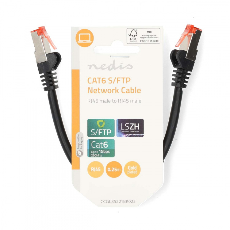 Nedis CAT6 Netwerkkabel | RJ45 Male | RJ45 Male | S/FTP | 0.25 m | Rond | LSZH | Zwart | Label