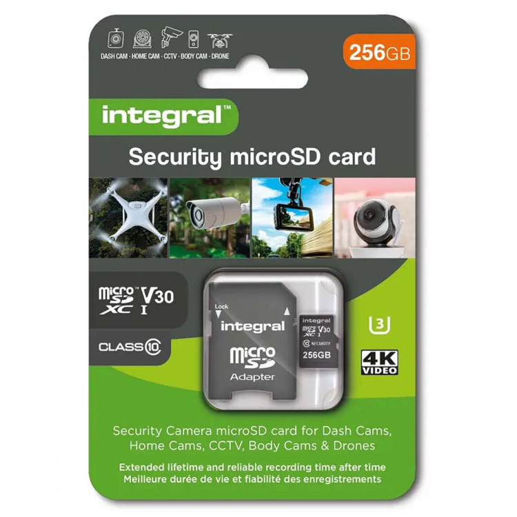 Integral 256 GB beveiligingscamera microSD-kaart voor dashcams, home cams, CCTV, bodycams en drones