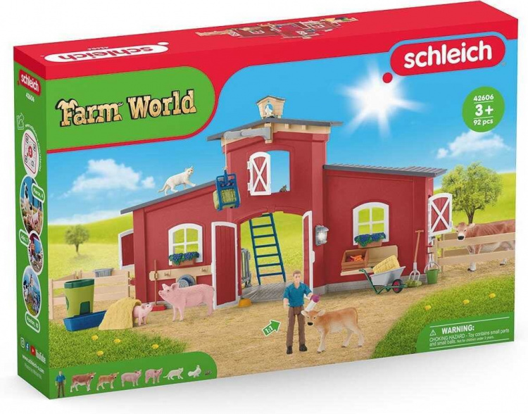 Schleich Farm World 42606 - Stor lada med djur och tillbehör