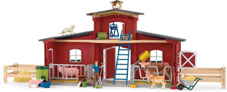 Schleich Farm World 42606 - Stor lada med djur och tillbehör