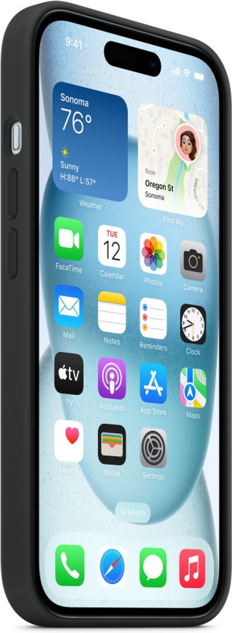 Apple iPhone 15 silikonfodral med MagSafe, svart