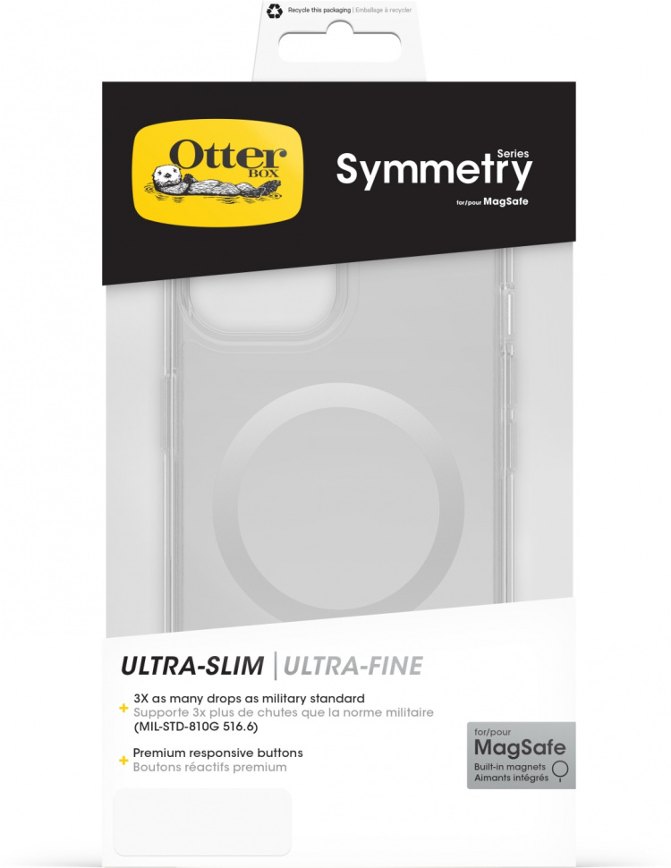 Otterbox Symmetry Clear for MagSafe -skyddsfodral, iPhone 15 / 14 / 13, genomskinligt