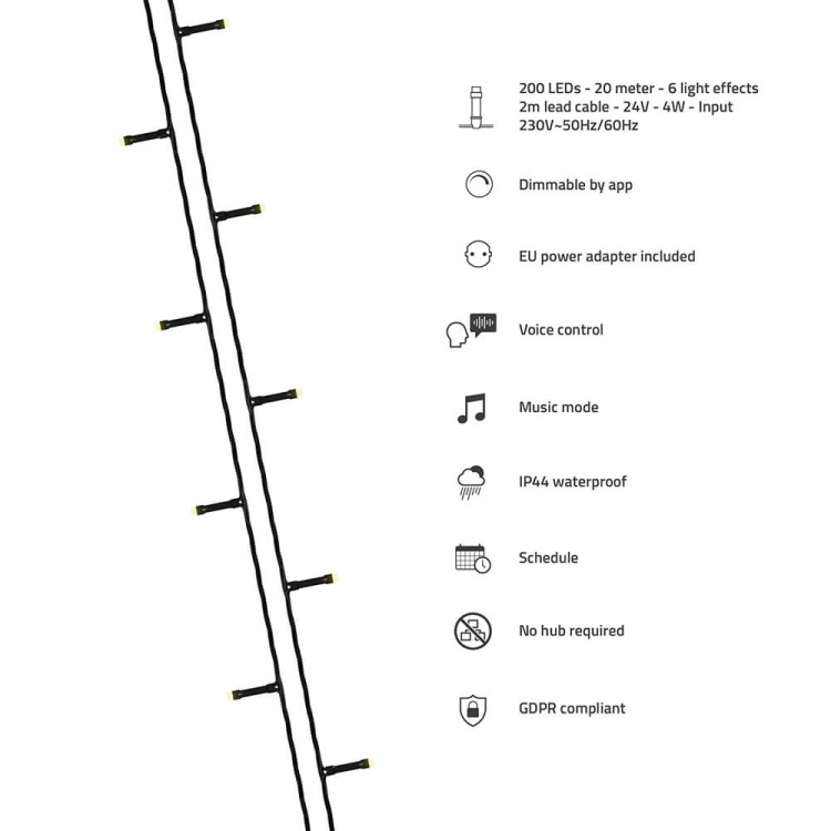 Hombli Smart Christmas Light LED-slinga 20m IP44
