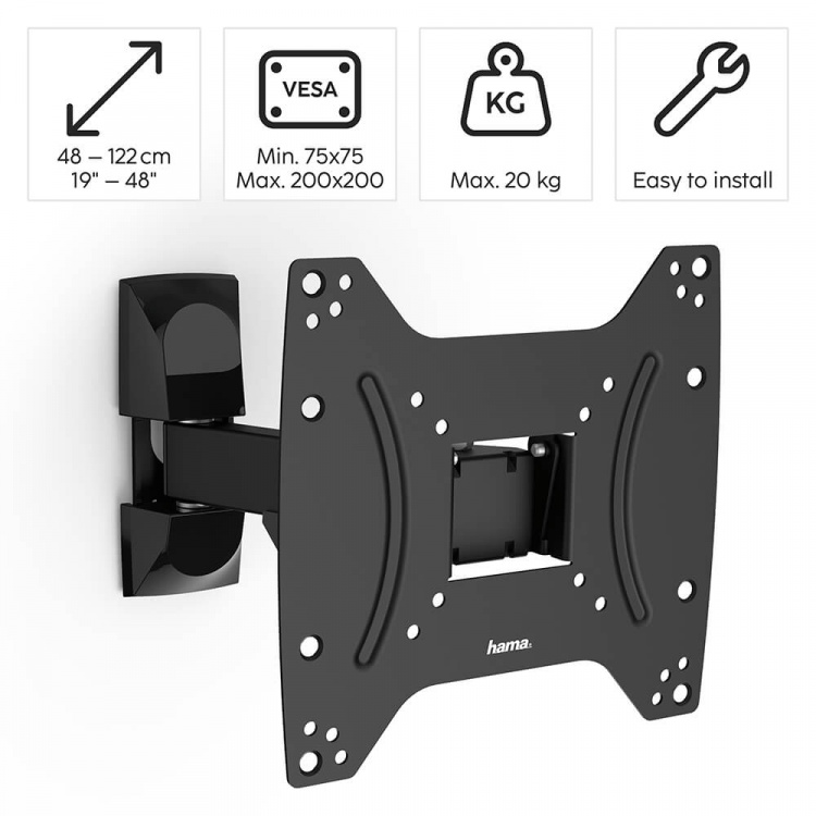 Hama TV Wall Bracket Full Motion VESA up to 200x200 48 Hama TV Wall Bracket Full Motion VESA up to 200x200 48