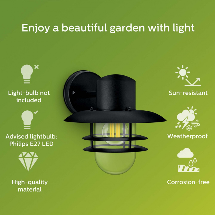 Philips Inyma Väggarmatur (E27-sockel) IP44 Svart Philips Inyma Väggarmatur (E27-sockel) IP44 Svart