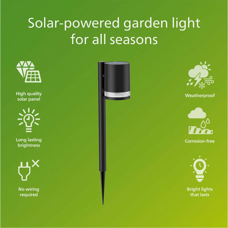 Philips Fyce Trädgårdslampa Rak Solcell Ultra Efficient LED 200lm Svart Philips Fyce Trädgårdslampa Rak Solcell Ultra Efficient LED 200lm Svart