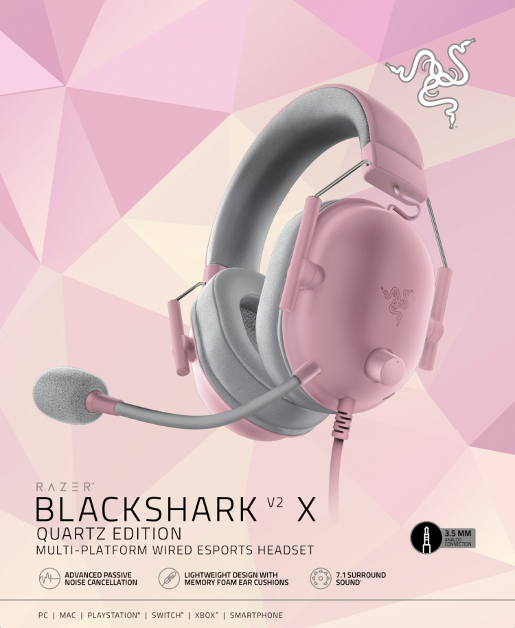 Razer Blackshark V2 X Gaming Headset, Rosa