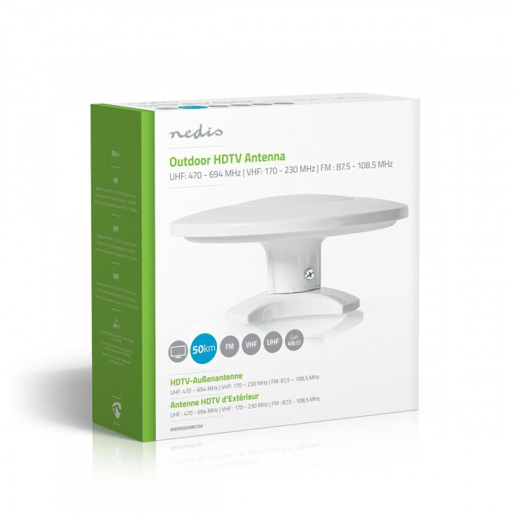 Nedis HDTV-Buitenantenne | Actief | Type Aansluiting: F-Connector | FM / UHF / VHF | Ontvangstbereik: 0-50 km | LTE700 | Versterking: 28 dB | Wit Nedis HDTV-Buitenantenne | Actief | Type Aansluiting: F-Connector | FM / UHF / VHF | Ontvangstbereik: 0-50 km | LTE700 | Versterking: 28 dB | Wit