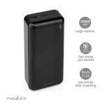 Nedis Powerbank | 30000 mAh | 1.5 / 2.0 / 3.0 A | Outputs: 2 | Output: 1x USB-A / 1x USB-C™ | Inputs: 1x Micro USB / 1x USB-C™ | PD3.0 20W | Lithium-Polymeer
