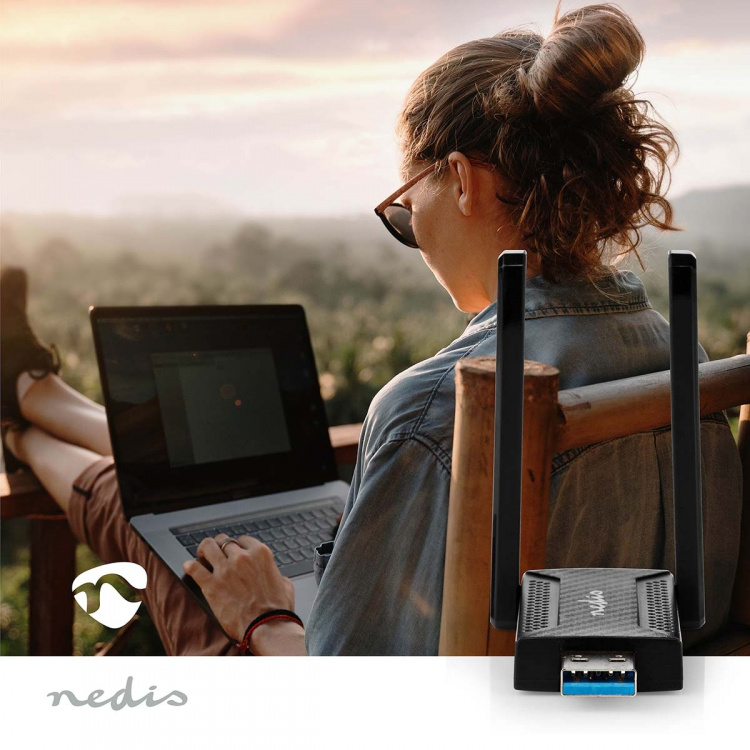 Nedis Netwerk-Dongel | Wi-Fi | AC1200 | 2.4/5 GHz (Dual Band) | USB3.0 | Wi-Fi-snelheid totaal: 1200 Mbps | Windows 10 / Windows 11 / Windows 8 Nedis Netwerk-Dongel | Wi-Fi | AC1200 | 2.4/5 GHz (Dual Band) | USB3.0 | Wi-Fi-snelheid totaal: 1200 Mbps | Windows 10 / Windows 11 / Windows 8