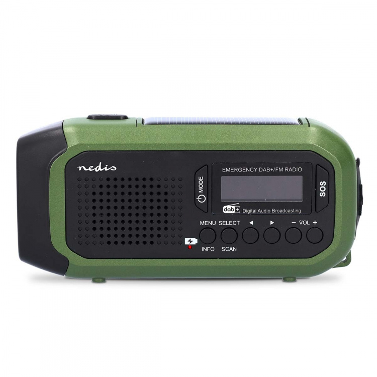 Nedis Noodradio | Draagbaar Model | DAB+ / FM | Batterij Gevoed / Handslinger / Solar Powered / USB Gevoed | Wekkerfunctie | Groen / Zwart