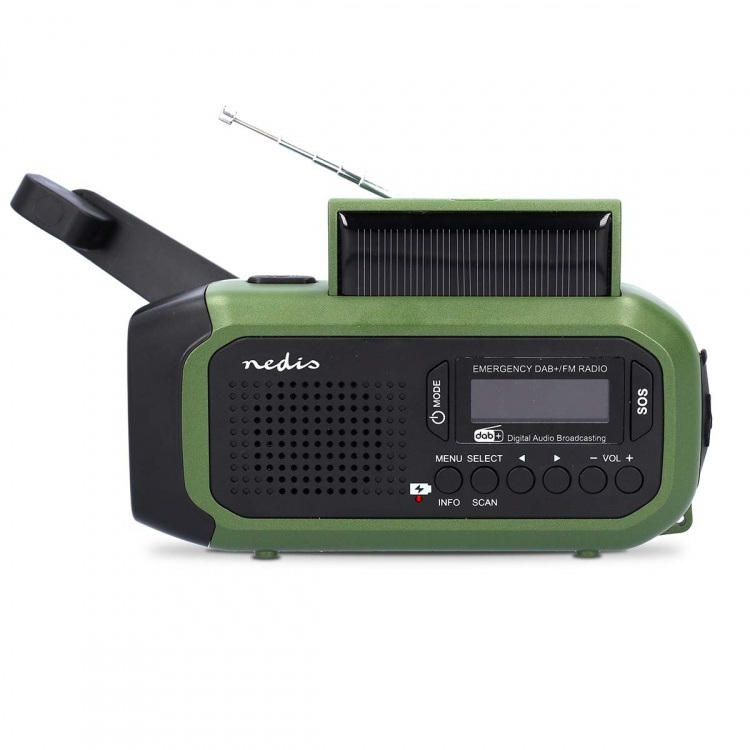 Nedis Noodradio | Draagbaar Model | DAB+ / FM | Batterij Gevoed / Handslinger / Solar Powered / USB Gevoed | Wekkerfunctie | Groen / Zwart