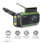 Nedis Noodradio | Draagbaar Model | DAB+ / FM | Batterij Gevoed / Handslinger / Solar Powered / USB Gevoed | Wekkerfunctie | Groen / Zwart
