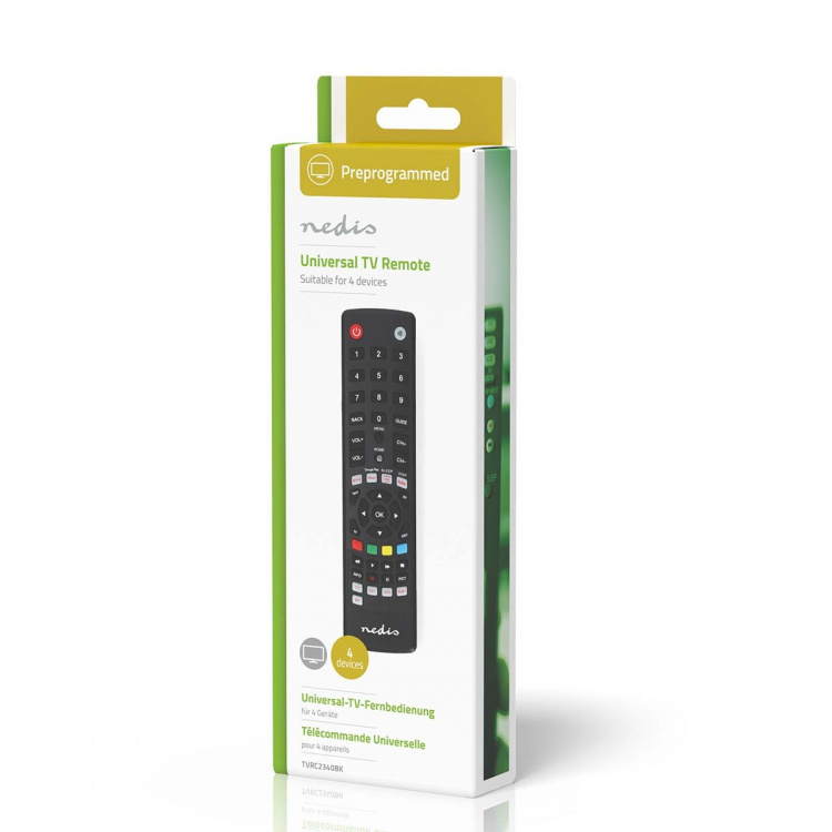 Nedis Universele Afstandsbediening | Voorgeprogrammeerd | 4 Apparaten | Amazon Prime / Disney + Button / Google Play Knop / Netflix Knop / Youtube Knop | Infrarood | Zwart Nedis Universele Afstandsbediening | Voorgeprogrammeerd | 4 Apparaten | Amazon Prime / Disney + Button / Google Play Knop / Netflix Knop / Youtube Knop | Infrarood | Zwart