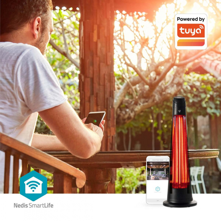 Nedis SmartLife Patio Verwarmer | Wi-Fi | 1200 W | 2 Warmte Standen | Zwenkfunctie | Omvalpreventie | IP24 | Zwart