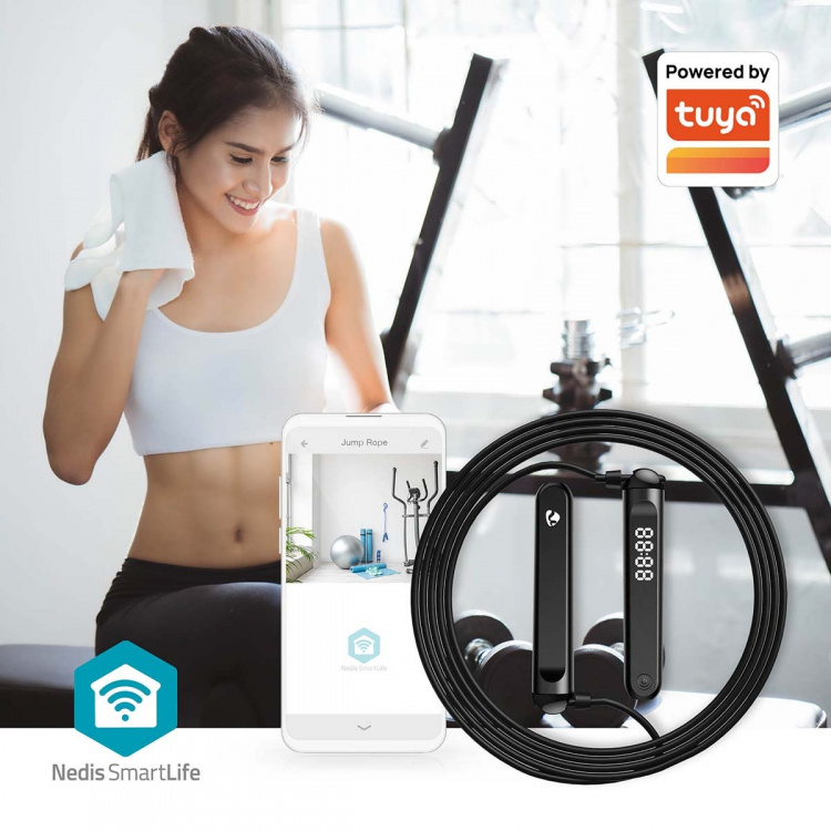 Nedis SmartLife Springtouw | Bluetooth® | Dual Hall sensor | LED | PVC | 3.00 m | Snoerloze Ballen / Tasje | Zwart Nedis SmartLife Springtouw | Bluetooth® | Dual Hall sensor | LED | PVC | 3.00 m | Snoerloze Ballen / Tasje | Zwart