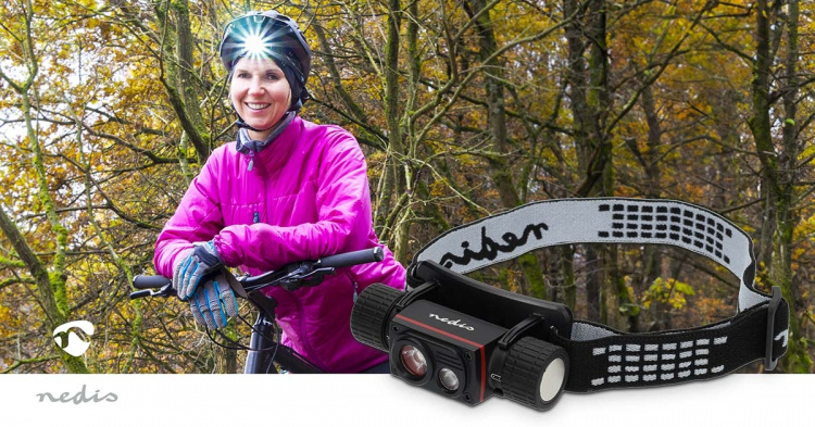 Nedis LED hoofdlamp | Batterij Gevoed / USB Gevoed | 3.7 V DC | Incl. batterij(en) | Oplaadbaar | Nominale lichtstroom: 1000 lm | Lichtbereik: 180 m