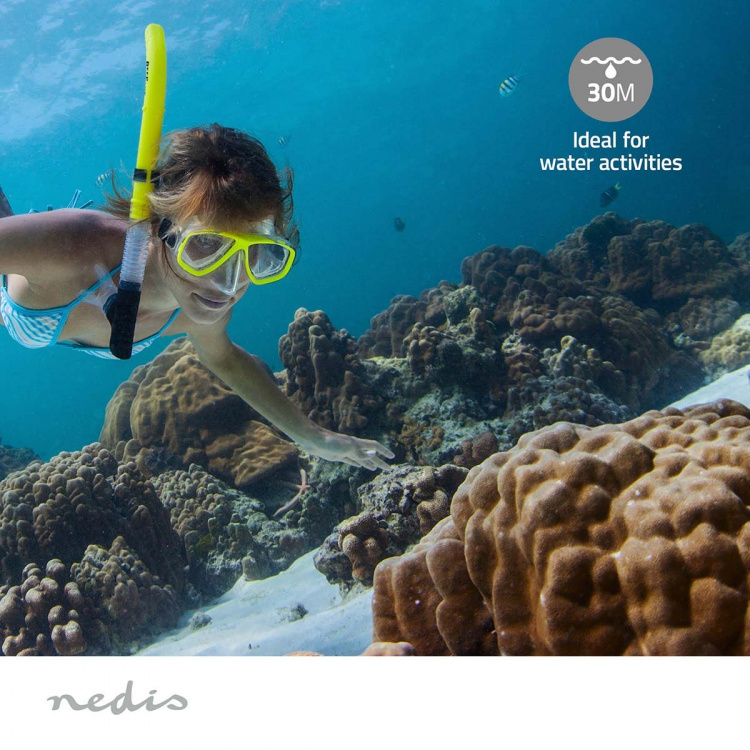 Nedis Action Cam | Dubbel scherm | 1080p@30fps | 12 MPixel | Waterbestendig tot: 30.0 m | 70 min | Wi-Fi | App beschikbaar voor: Android™ / IOS | Mounts inbegrepen | Zwart