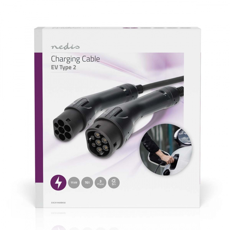 Nedis Kabel voor elektrische voertuigen | Cable Type 2 | 16 A | 11000 W | 3-fasen | 5.00 m | Zwart | Gift Box Nedis Kabel voor elektrische voertuigen | Cable Type 2 | 16 A | 11000 W | 3-fasen | 5.00 m | Zwart | Gift Box