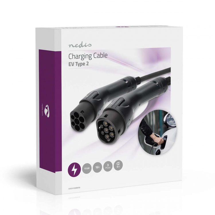 Nedis Kabel voor elektrische voertuigen | Cable Type 2 | 16 A | 11000 W | 3-fasen | 5.00 m | Zwart | Gift Box Nedis Kabel voor elektrische voertuigen | Cable Type 2 | 16 A | 11000 W | 3-fasen | 5.00 m | Zwart | Gift Box
