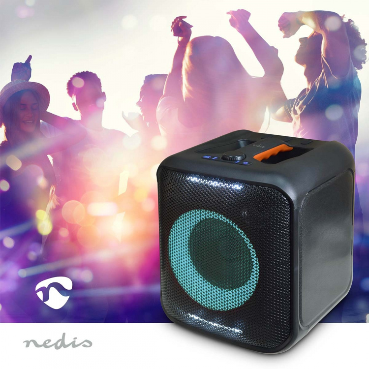 Nedis Bluetooth® Party Speaker | Maximale batterijduur: 5 uur | 150 W | Handgreep | Feestverlichting | Koppelbaar | Equalizer | Oranje / Zwart Nedis Bluetooth® Party Speaker | Maximale batterijduur: 5 uur | 150 W | Handgreep | Feestverlichting | Koppelbaar | Equalizer | Oranje / Zwart