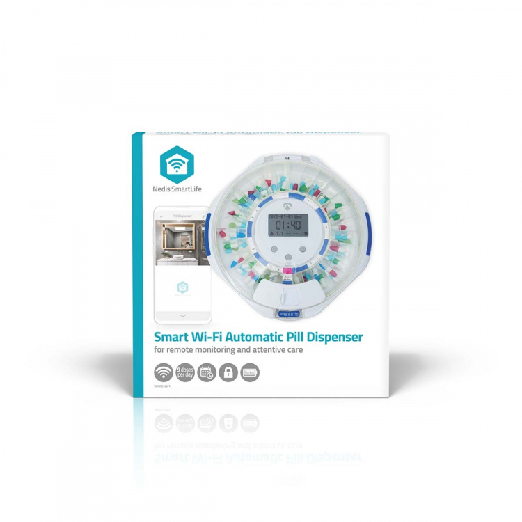 Nedis SmartLife Medicijndispenser | Wi-Fi | 28 Compartimenten | Aantal alarmtijden: 9 alarmtijden per dag | Licht / Piep / Stem | LCD scherm | Wit Nedis SmartLife Medicijndispenser | Wi-Fi | 28 Compartimenten | Aantal alarmtijden: 9 alarmtijden per dag | Licht / Piep / Stem | LCD scherm | Wit