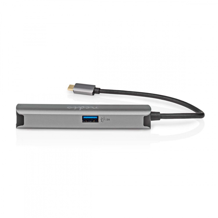 Nedis USB Multi-Port Adapter | 4-in-1 | USB 3.2 Gen 1 | USB-C™ Male | HDMI™ Output / RJ45 Female / USB-A Female / USB-C™ Female | 5 Gbps | 0.20 m | Rond | Verguld | PVC | Antraciet | Doos