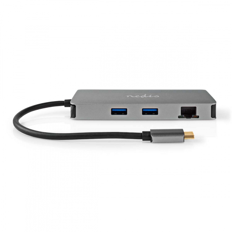 Nedis USB Multi-Port Adapter | 7-in-1 | USB 3.2 Gen 1 | USB-C™ Male | Micro SD / RJ45 Female / SD / USB-C™ Female / 2x HDMI™ / 2x USB-A Female | 5 Gbps | 0.20 m | Rond | Verguld | PVC | Antraciet | Doos