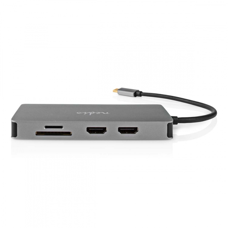 Nedis USB Multi-Port Adapter | 7-in-1 | USB 3.2 Gen 1 | USB-C™ Male | Micro SD / RJ45 Female / SD / USB-C™ Female / 2x HDMI™ / 2x USB-A Female | 5 Gbps | 0.20 m | Rond | Verguld | PVC | Antraciet | Doos