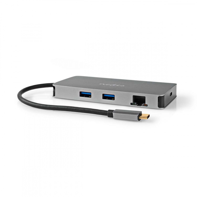 Nedis USB Multi-Port Adapter | 7-in-1 | USB 3.2 Gen 1 | USB-C™ Male | Micro SD / RJ45 Female / SD / USB-C™ Female / 2x HDMI™ / 2x USB-A Female | 5 Gbps | 0.20 m | Rond | Verguld | PVC | Antraciet | Doos