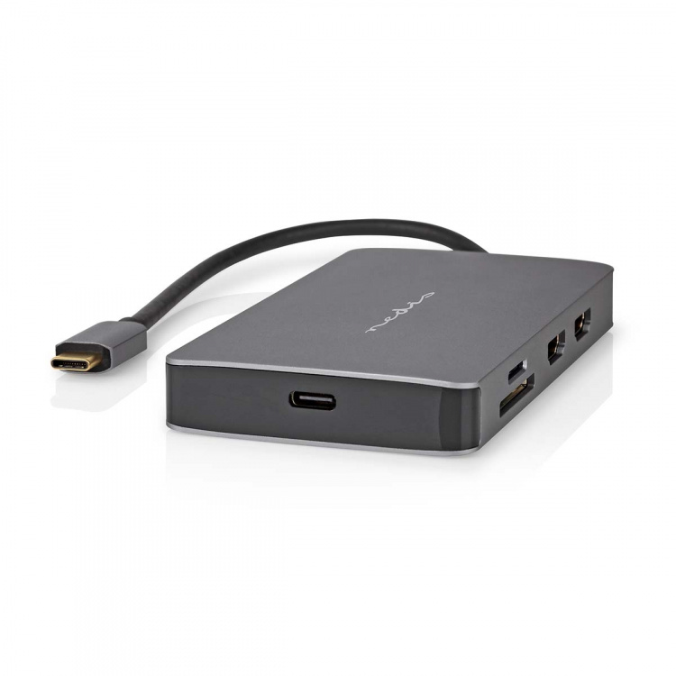 Nedis USB Multi-Port Adapter | 7-in-1 | USB 3.2 Gen 1 | USB-C™ Male | Micro SD / RJ45 Female / SD / USB-C™ Female / 2x HDMI™ / 2x USB-A Female | 5 Gbps | 0.20 m | Rond | Verguld | PVC | Antraciet | Doos