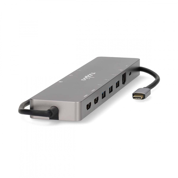 Nedis USB Multi-Port Adapter | 10-in-1 | USB 3.2 Gen 1 | USB-C™ Male | Micro SD / RJ45 Female / SD / 2x HDMI™ / 2x USB-C™ / 3x USB-A Female | 0.40 m | Rond | Verguld | TPE | Antraciet | Doos Nedis USB Multi-Port Adapter | 10-in-1 | USB 3.2 Gen 1 | USB-C™ Male | Micro SD / RJ45 Female / SD / 2x HDMI™ / 2x USB-C™ / 3x USB-A Female | 0.40 m | Rond | Verguld | TPE | Antraciet | Doos