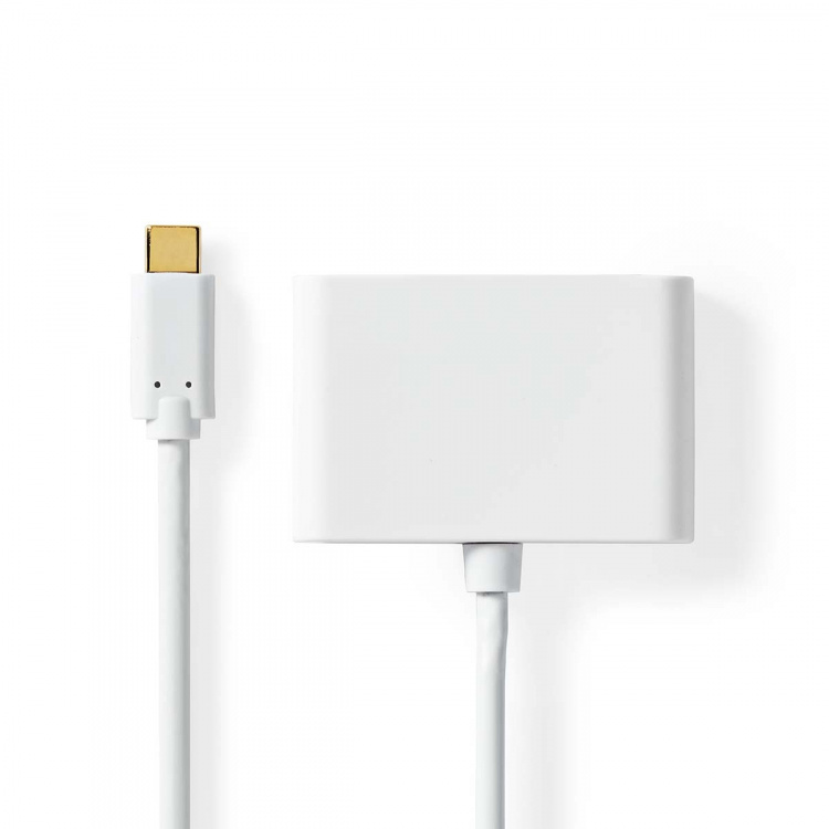 Nedis USB Multi-Port Adapter | 2-in-1 | USB 3.2 Gen 1 | USB-C™ Male | 2x USB-A | 1000 Mbps | 0.20 m | Rond | Vernikkeld | PVC | Wit | Blister