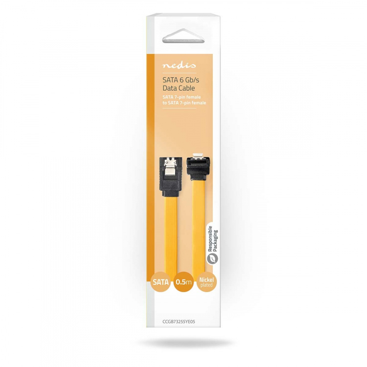 Nedis SATA Kabel | 6 Gbps | SATA 7-Pins Female | SATA 7-Pins Female | Vernikkeld | 0.50 m | Plat | PVC | Geel | Doos
