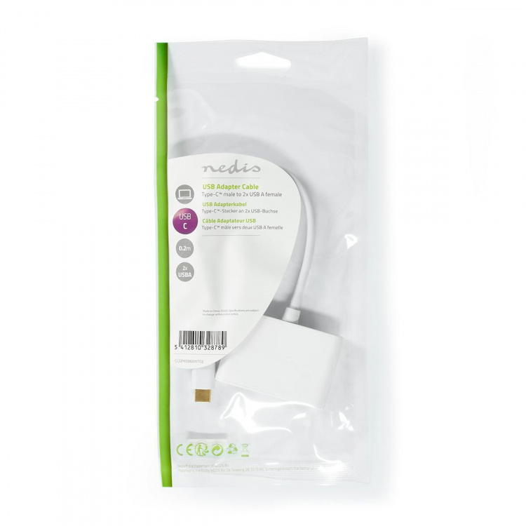 Nedis USB Multi-Port Adapter | 2-in-1 | USB 3.2 Gen 1 | USB-C™ Male | 2x USB-A | 5 Gbps | 0.20 m | Rond | Vernikkeld | PVC | Wit | Polybag Nedis USB Multi-Port Adapter | 2-in-1 | USB 3.2 Gen 1 | USB-C™ Male | 2x USB-A | 5 Gbps | 0.20 m | Rond | Vernikkeld | PVC | Wit | Polybag