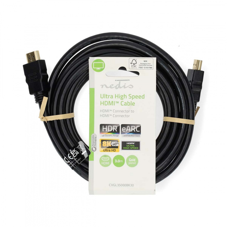Nedis Ultra High Speed HDMI™-Kabel | HDMI™ Connector | HDMI™ Connector | 8K@60Hz | 48 Gbps | 3.00 m | Rond | 6.7 mm | Zwart | Label Nedis Ultra High Speed HDMI™-Kabel | HDMI™ Connector | HDMI™ Connector | 8K@60Hz | 48 Gbps | 3.00 m | Rond | 6.7 mm | Zwart | Label