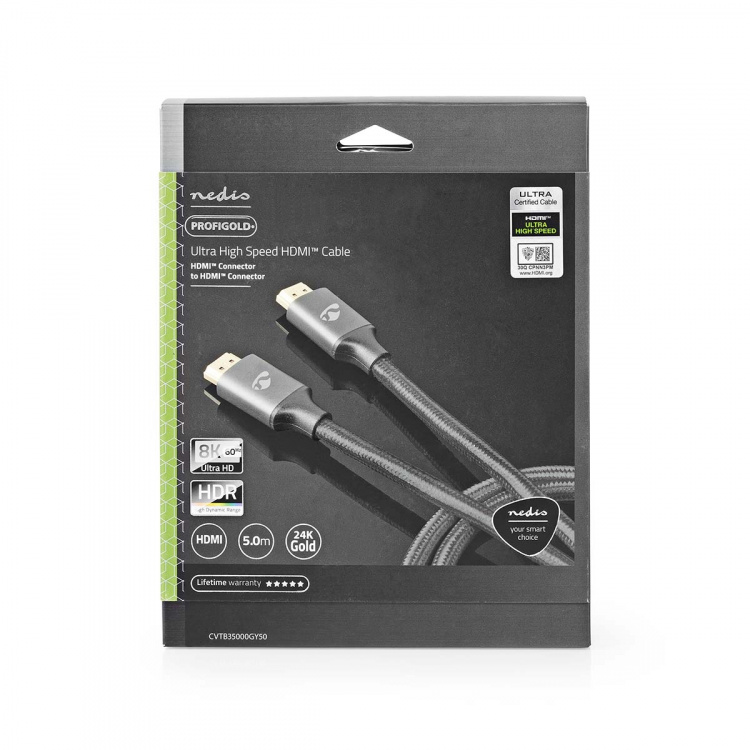 Nedis Ultra High Speed ​​HDMI™-Kabel | HDMI™ Connector | HDMI™ Connector | 8K@60Hz | 48 Gbps | 5.00 m | Rond | 6.7 mm | Gun Metal Grijs | Cover Window Box