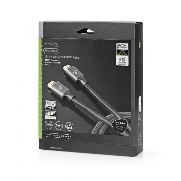 Nedis Ultra High Speed ​​HDMI™-Kabel | HDMI™ Connector | HDMI™ Connector | 8K@60Hz | 48 Gbps | 5.00 m | Rond | 6.7 mm | Gun Metal Grijs | Cover Window Box