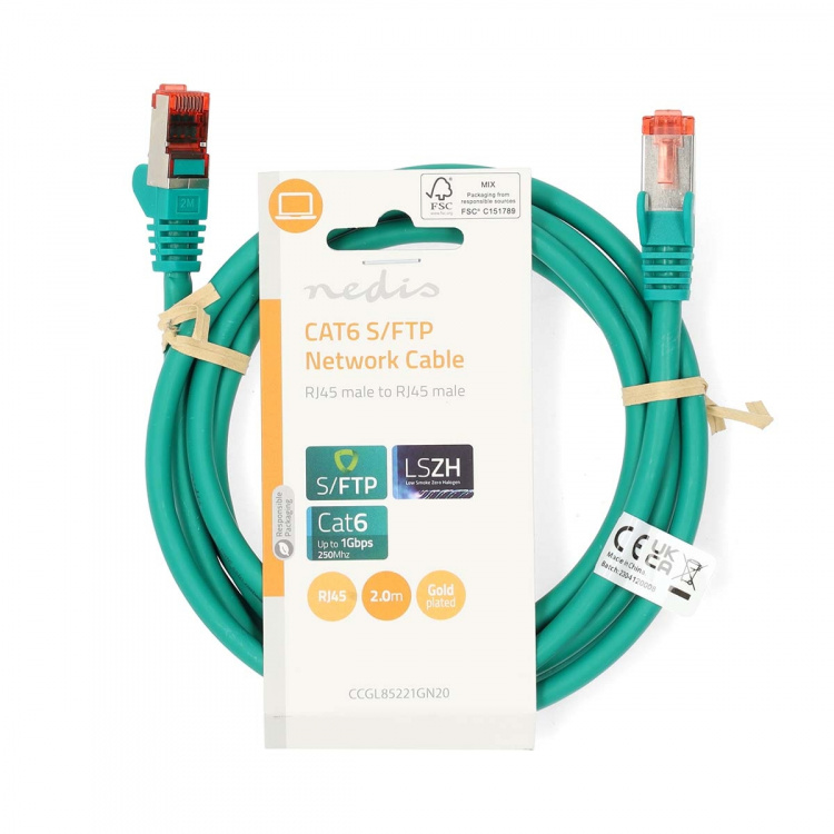 Nedis CAT6 Netwerkkabel | RJ45 Male | RJ45 Male | S/FTP | 2.00 m | Rond | LSZH | Groen | Label