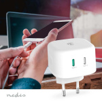 Nedis Oplader | 45 W | GaN | PD3.0 45W | Snellaad functie | 2.25 / 3.0 A | Outputs: 2 | 2x USB-C™ | Automatische Voltage Selectie | Wit