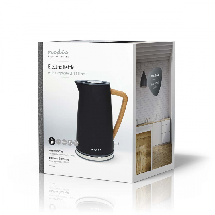 Nedis Waterkoker | 1.7 l | Soft-Touch | Zwart | 360 graden draaibaar | Verborgen verwarmingselement | Strix®-controller | Droogkookbeveiliging