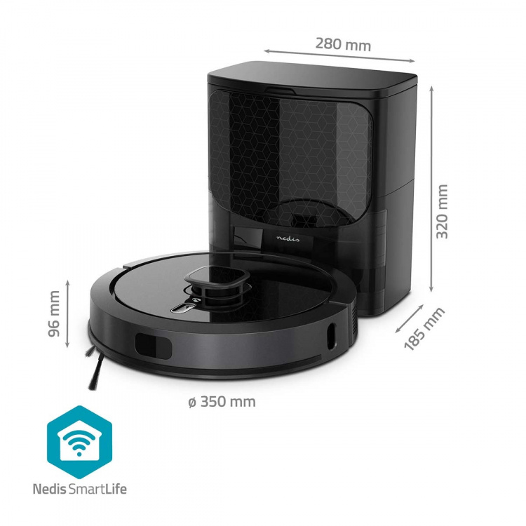 Nedis SmartLife Robotstofzuiger | Laser navigatie | Wi-Fi | Capaciteit opvangreservoir: 0.6 l | Automatisch opladen | Maximale gebruiksduur: 3 uur | Zwart | Android™ / IOS Nedis SmartLife Robotstofzuiger | Laser navigatie | Wi-Fi | Capaciteit opvangreservoir: 0.6 l | Automatisch opladen | Maximale gebruiksduur: 3 uur | Zwart | Android™ / IOS