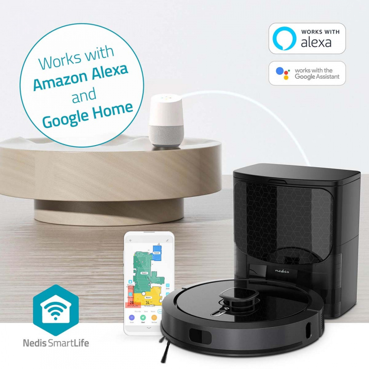 Nedis SmartLife Robotstofzuiger | Laser navigatie | Wi-Fi | Capaciteit opvangreservoir: 0.6 l | Automatisch opladen | Maximale gebruiksduur: 3 uur | Zwart | Android™ / IOS Nedis SmartLife Robotstofzuiger | Laser navigatie | Wi-Fi | Capaciteit opvangreservoir: 0.6 l | Automatisch opladen | Maximale gebruiksduur: 3 uur | Zwart | Android™ / IOS