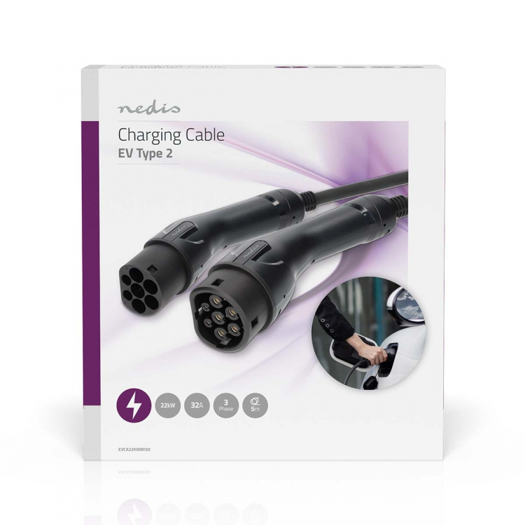 Nedis Kabel voor elektrische voertuigen | Cable Type 2 | 32 A | 22000 W | 3-fasen | 5.00 m | Zwart | Gift Box